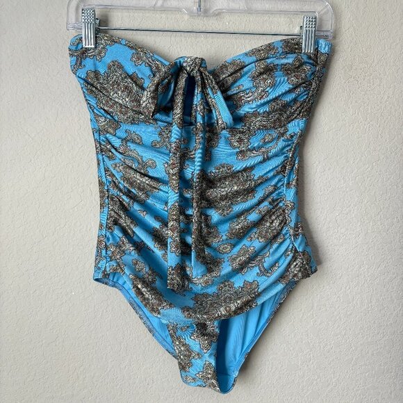 ZIMMERMANN Fiesta Square Link One-Piece Boho Printed Swimsuit Size 1 - Picture 2 of 15